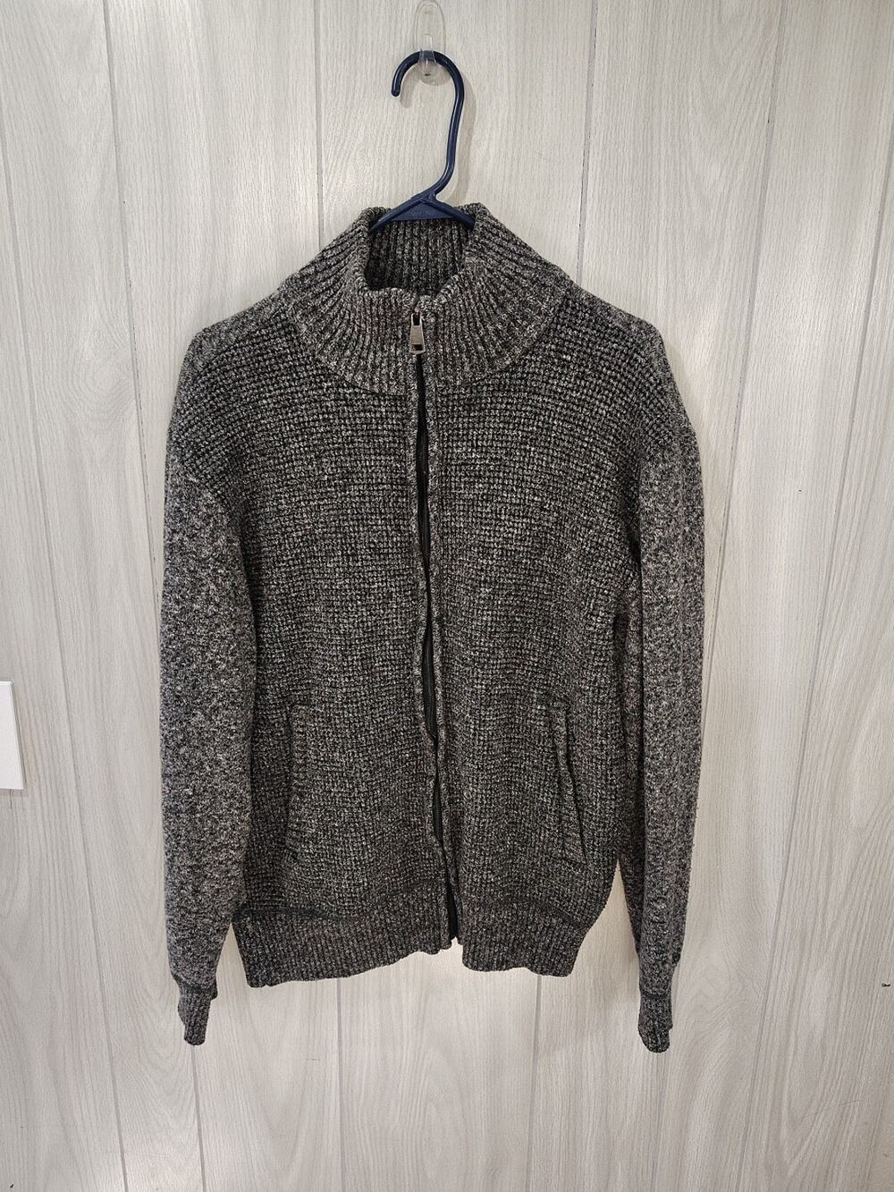Men's Effect Mock Neck Full Zip Cardigan Gray Size XL Preppy Warm Cozy Winter